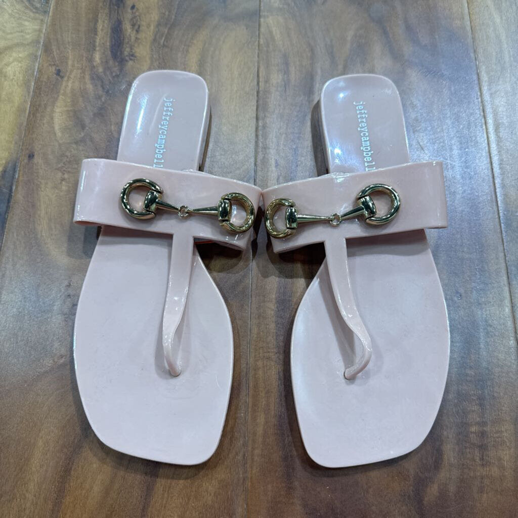 JEFFREY CAMPBELL,JELLY BUCKLE FLIP FLOP ,TAN GOLD,9