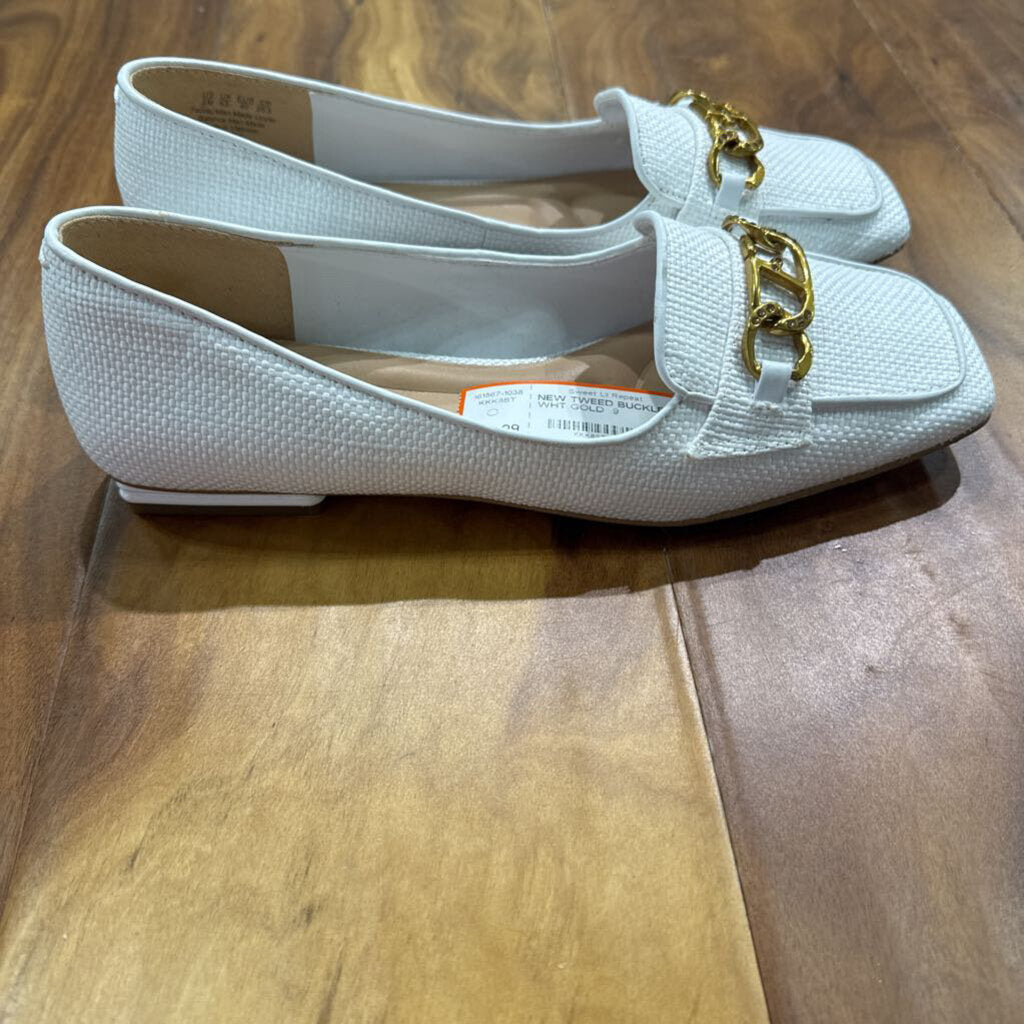 FRANTO SARTO,NEW TWEED BUCKLE FLAT ,WHT GOLD ,9