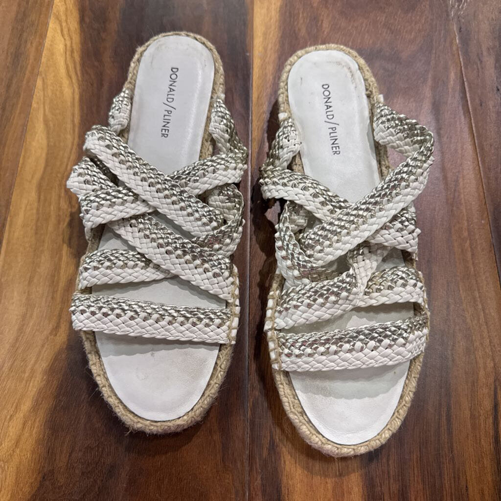 DP LEATHER BRAIDED SANDAL ,WHT GOLD ,9.5