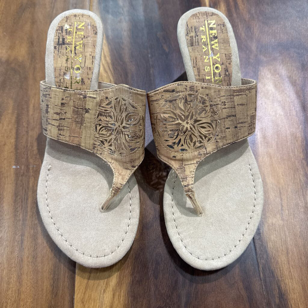 NEWYORK,CORK WEDGE SANDAL,TAN ,9.5