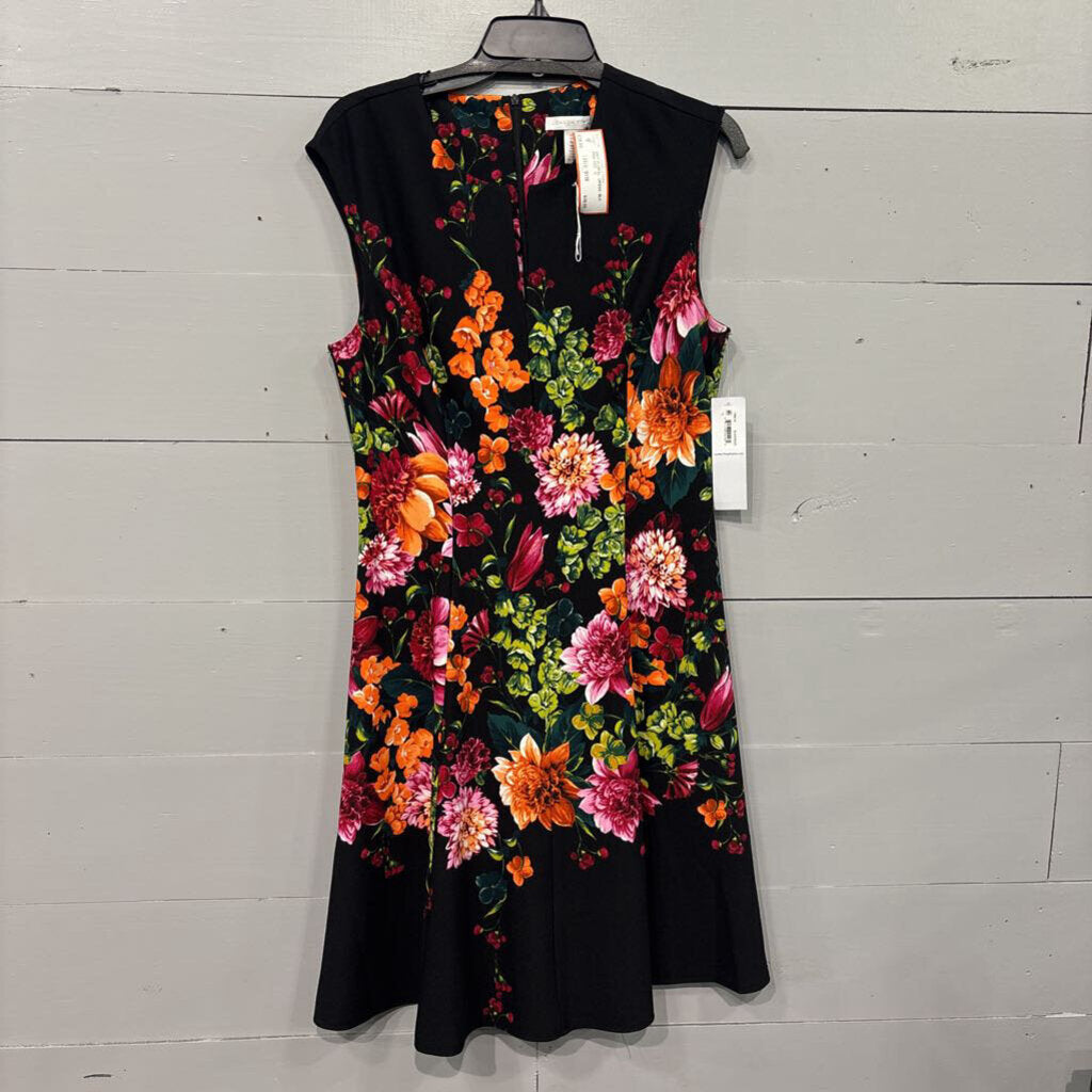LONDON TIMES,NWT FLORAL DRESS ,BLK PINK RED ,12