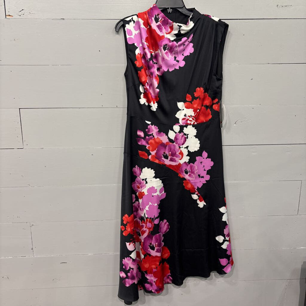 MAGGY LONDON,NWT FLORAL DRESS ,BLK PINK RED ,12