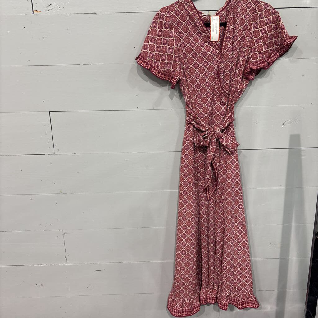 MAX STUDIO,PATTERNED DRESS ,MAROON ,M