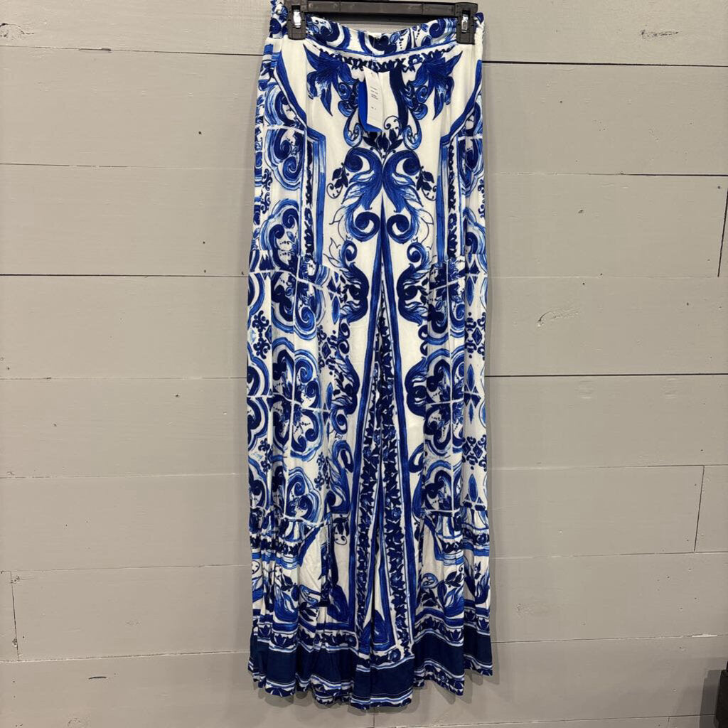 OO LALA,WIDE LEG PATTERNED CROP,BLUE/WHT ,MED