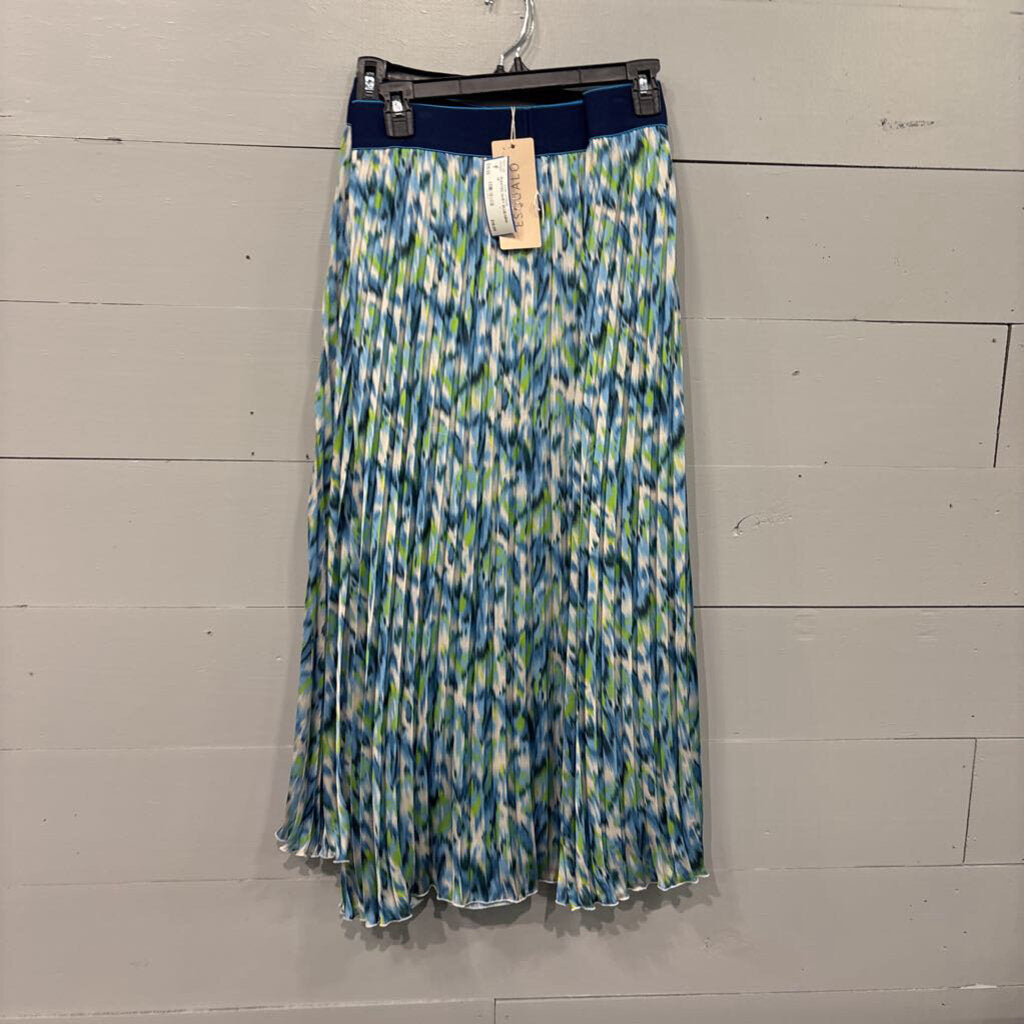 ESQUALO,PLEATED SKIRT,BLUE/GRN ,14