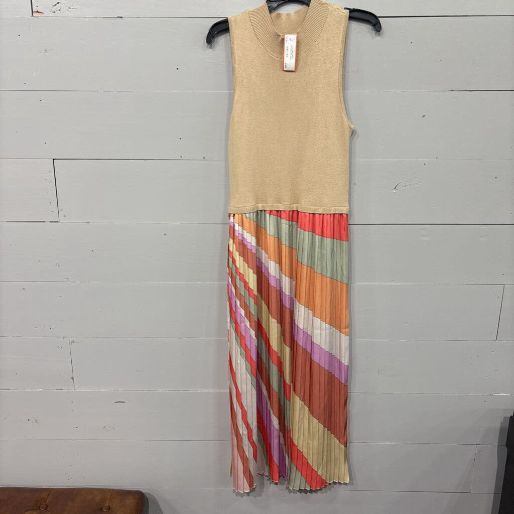 SKIES ARE BLUE,*TANK MIDI DRESS,ORANGE/CREAM,M