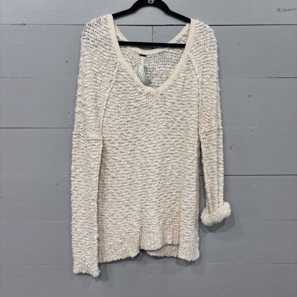 V NECK SWEATER,CREAM ,M