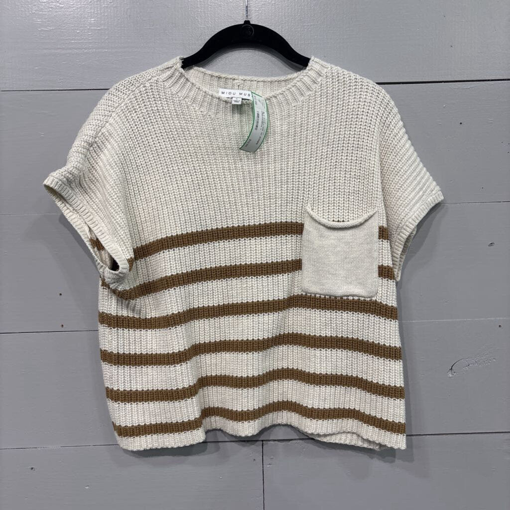 MIOU MUSE,SLV SWEATER W/ STRIPE,CREAM/BRN ,L
