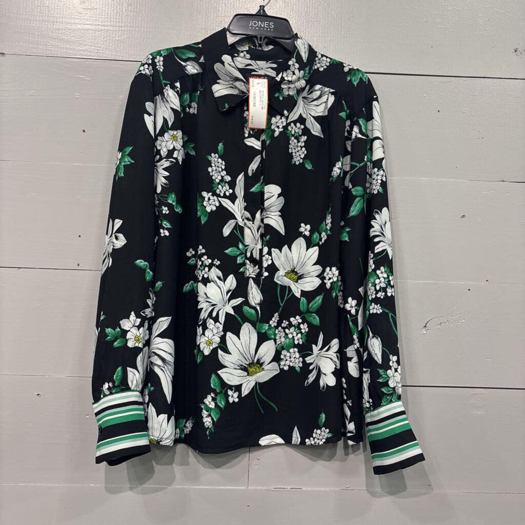 JONES NEW YORK,*FLORAL BLOUSE,BLK/GREEN ,L