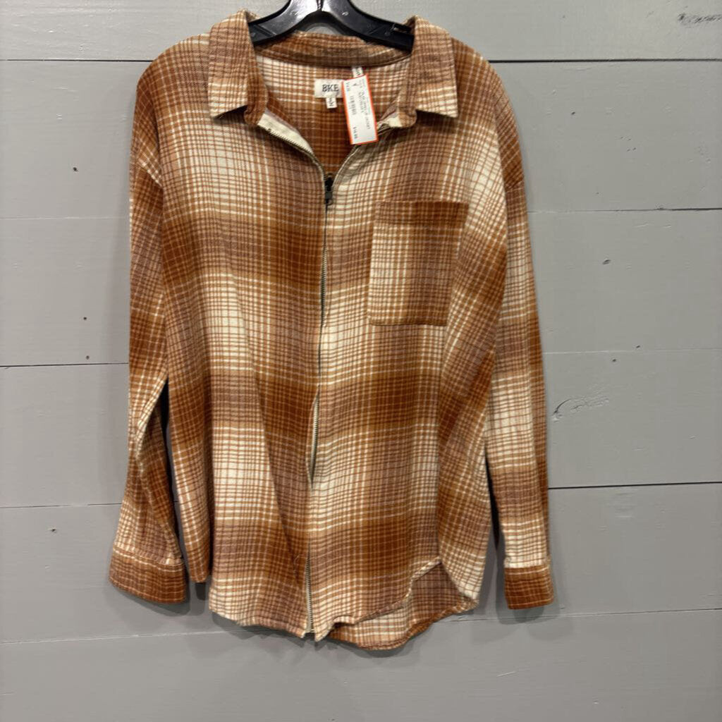 *PLAID ZIPPED UP JACKET,RUST/CREAM,S