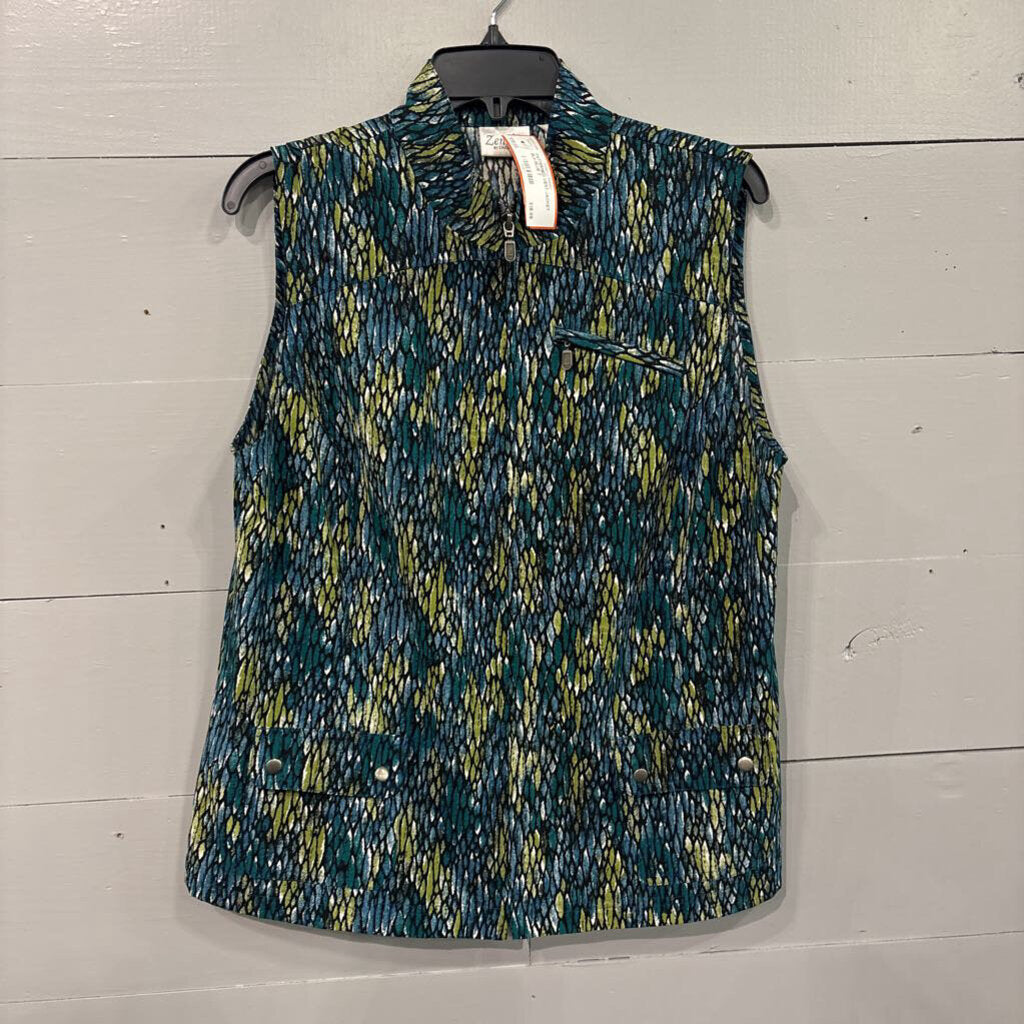 ZENERGY(CHICO'S),PATTERNED VEST JACKET,BLK/BLUE,2