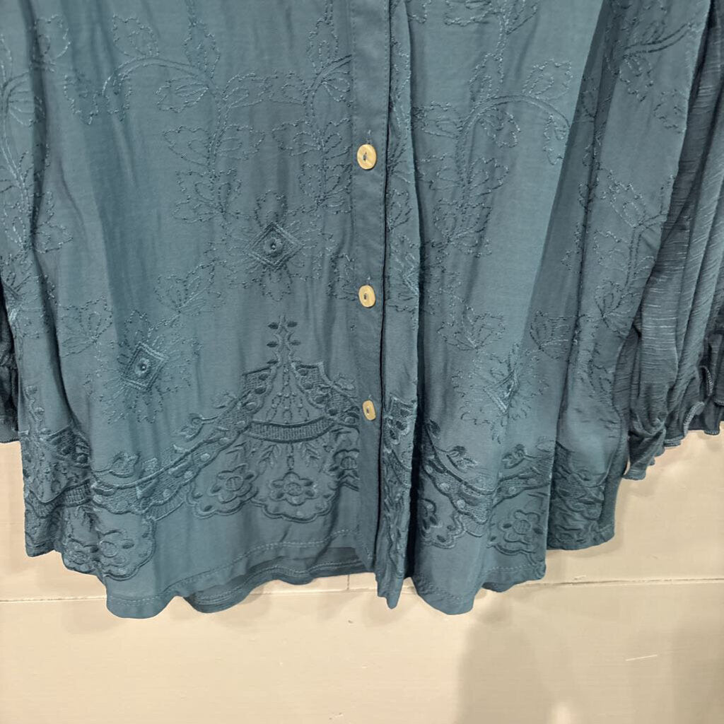 DEMOCRACY,PATTERNED SOLID BLOUSE,BLUE,M