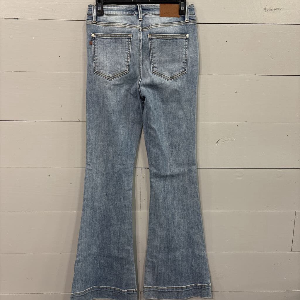 JUDY BLUE,DENIM TROUSER FLAIR MEDIUM WASH JEANS,BLUE ,3/26