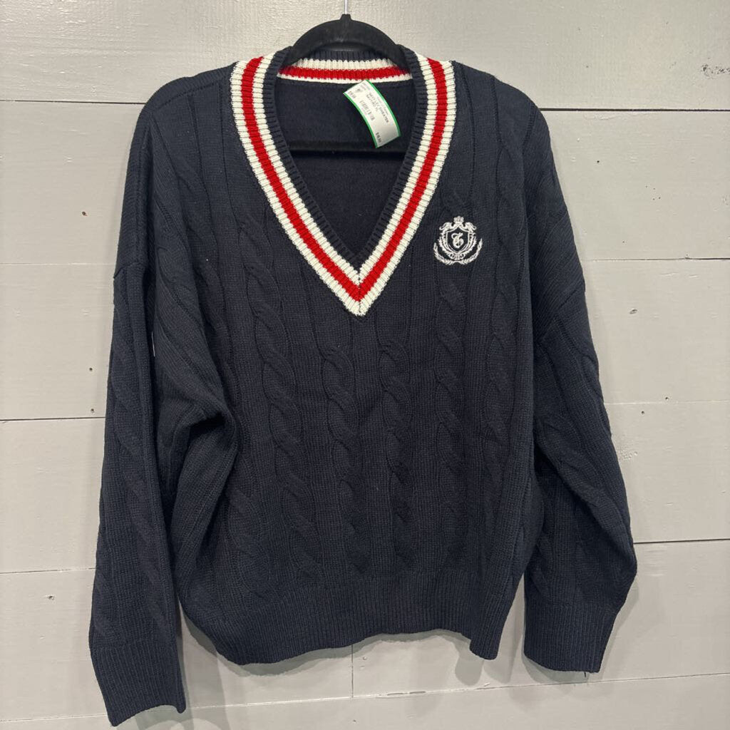 NAVY LSV SWEATER,NAVY/RD,XL