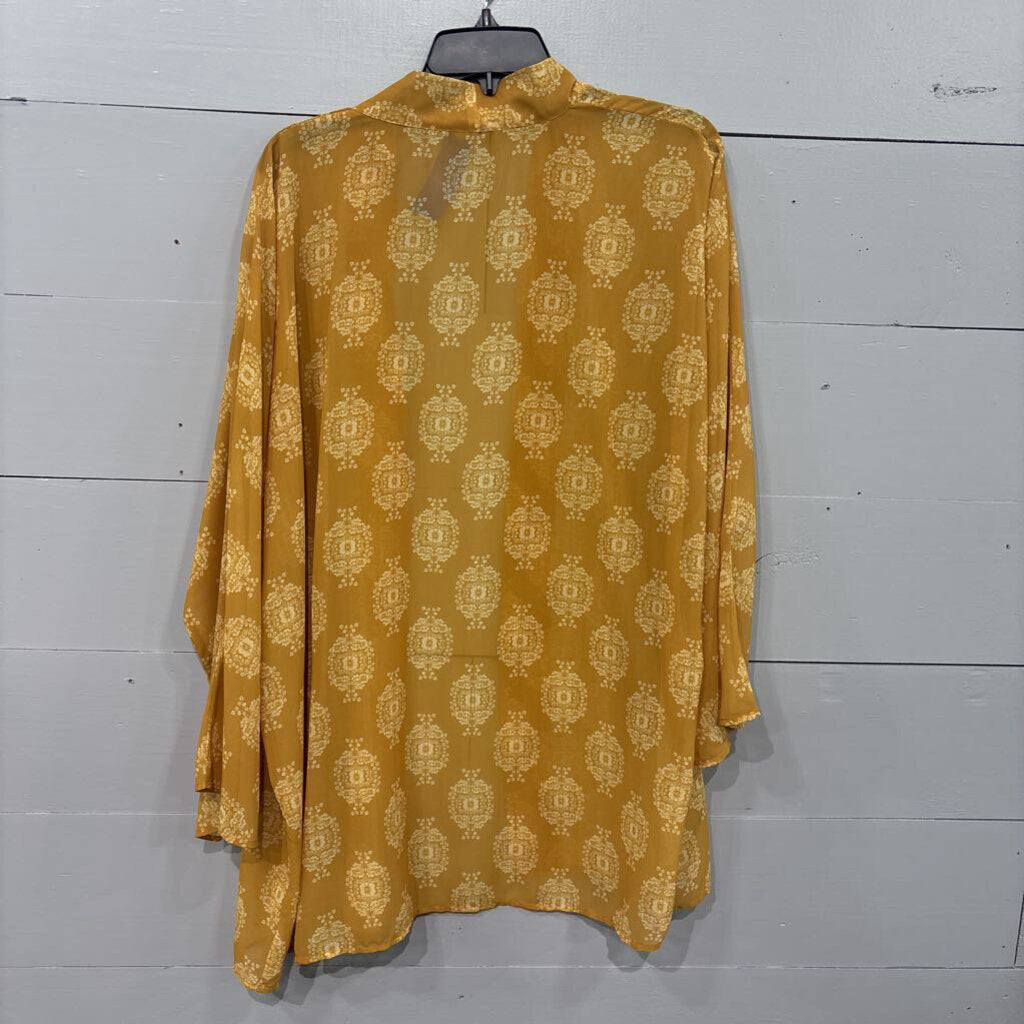 SHEER PATTERNED KIMONO ,YEL