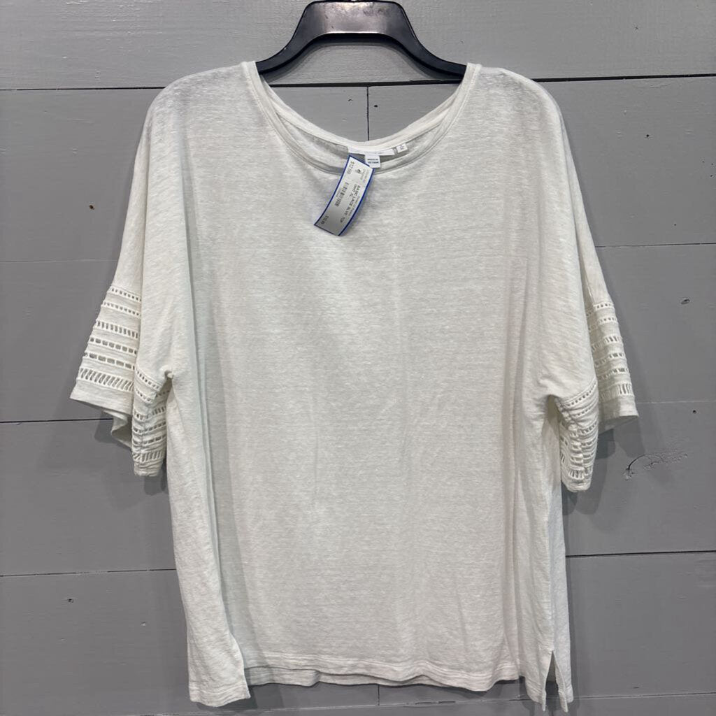 BASIC LACE SLVE TOP ,WHT,XL
