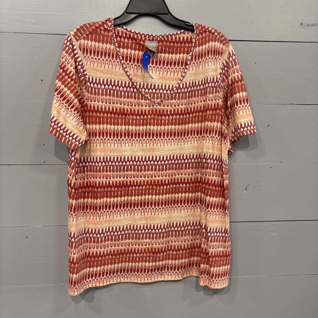 CHICO'S,PATTEREND TOP ,RUST PEACH ,3
