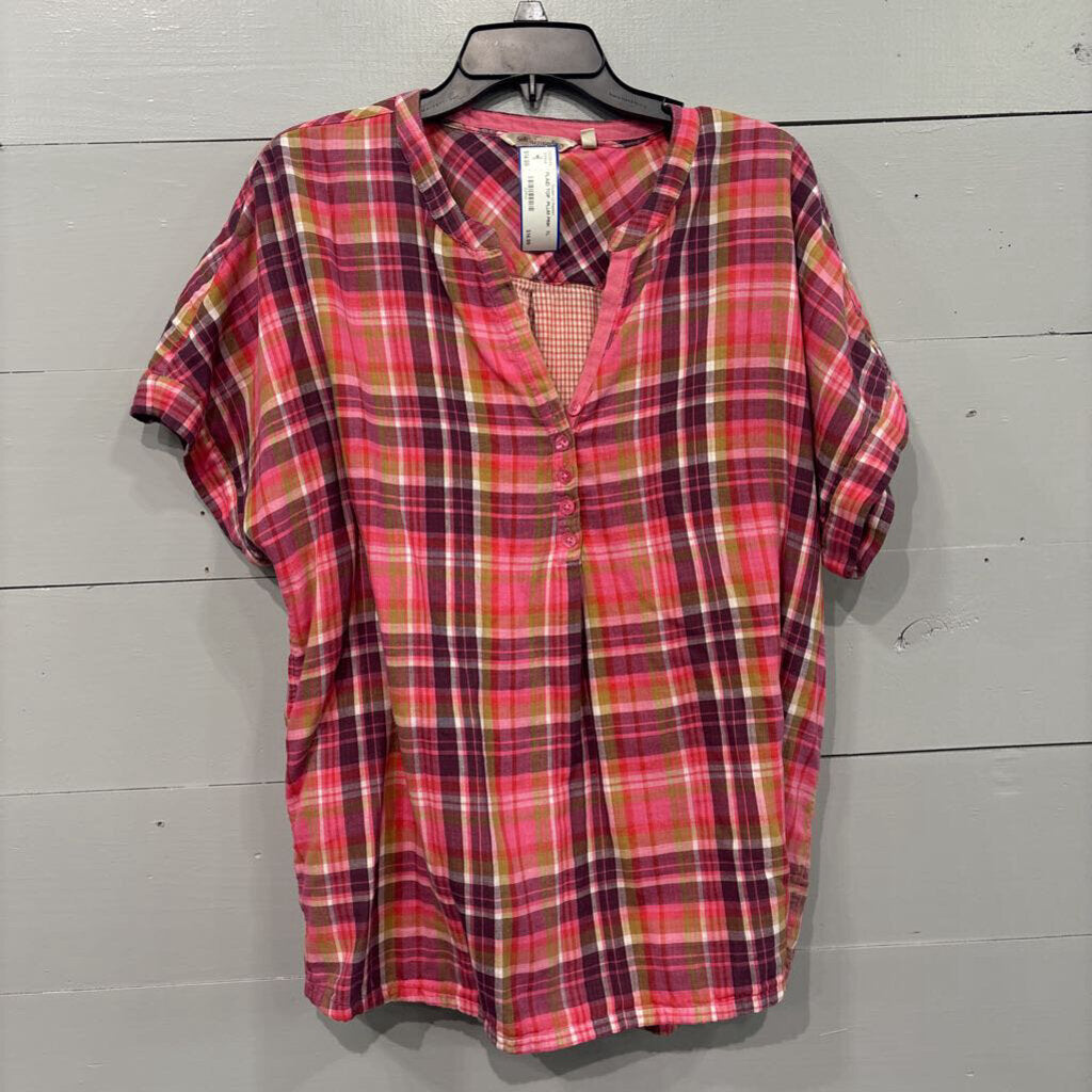 SOFT SURROUNDINGS,PLAID TOP ,PLUM PINK ,XL