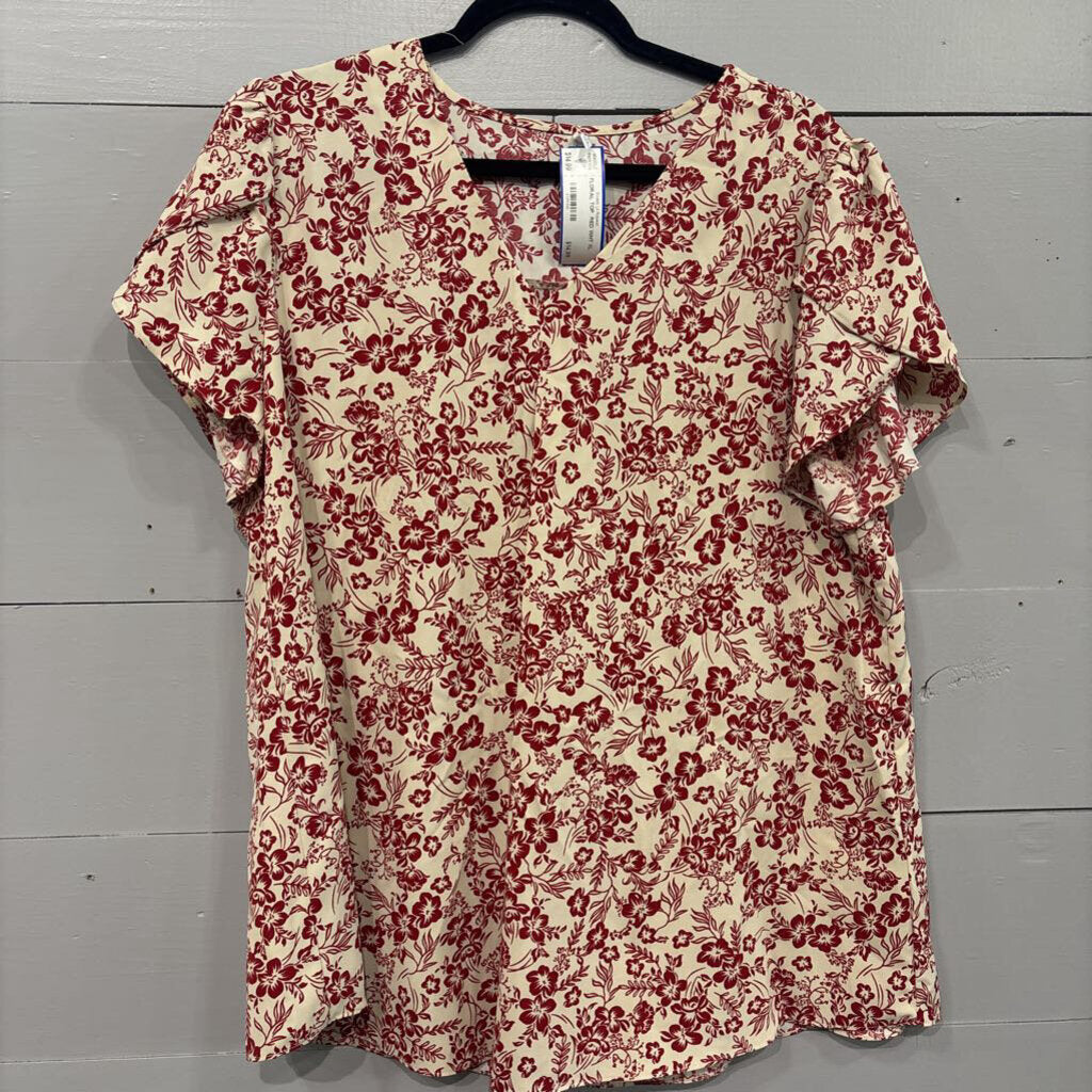 FLORAL TOP ,RED WHT,XL
