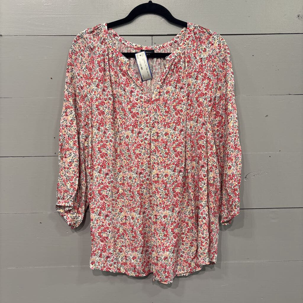 JONES&CO,FLORAL TOP ,PINK WHT BLK ,1X