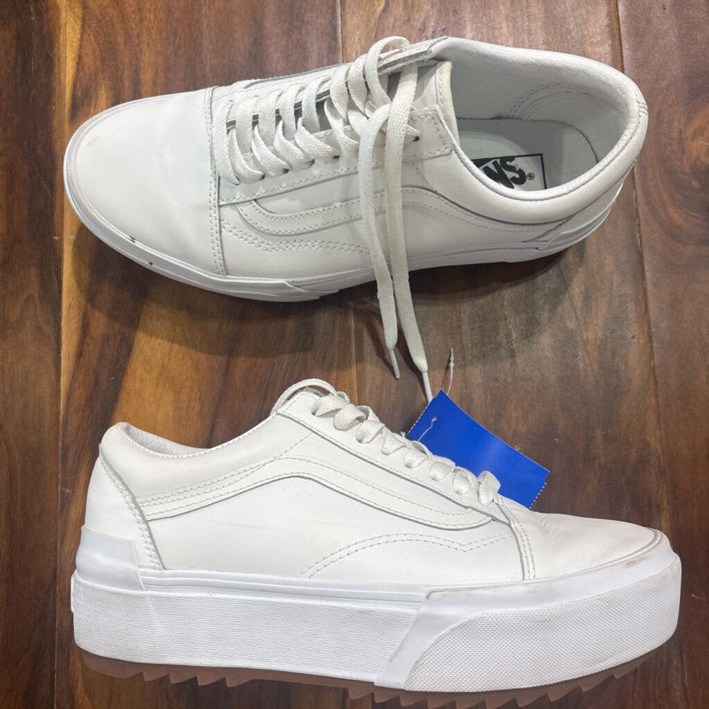 VANS,PLATFORM LEATHER SNEAKER,WHT,W10