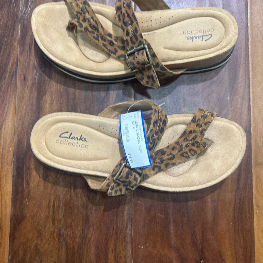 CLARKS,LEOPARD SANDAL ,RUST BLK ,10