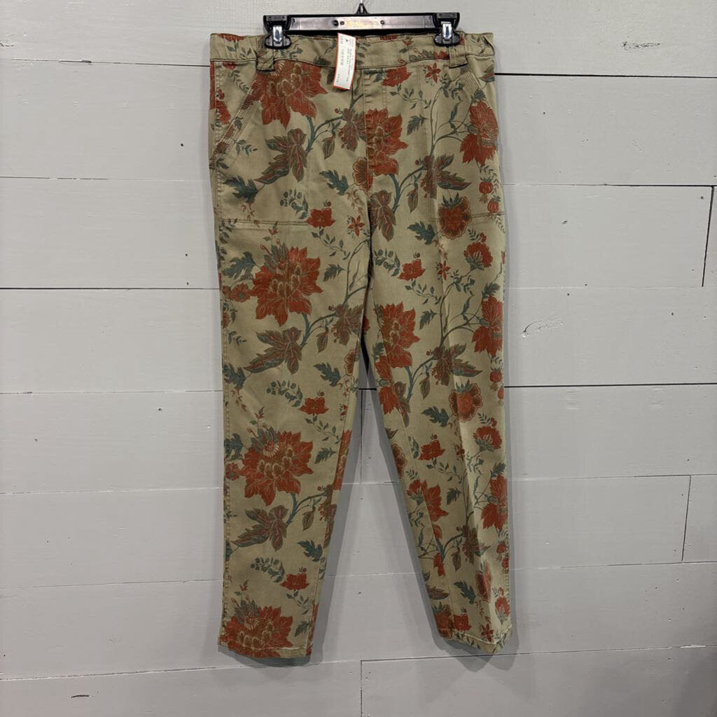 SOFT SURROUNDINGS,FLORAL PULLON PANT,TAN RUST AQUA,L