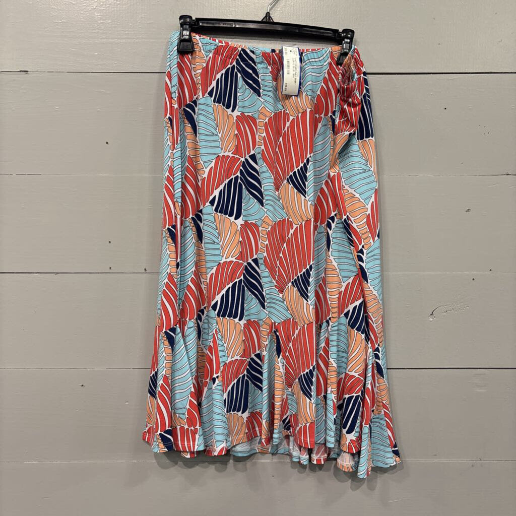 ALLISON DALEY,PATTERNED MAXI SKIRT ,CORAL BLUE ,18W
