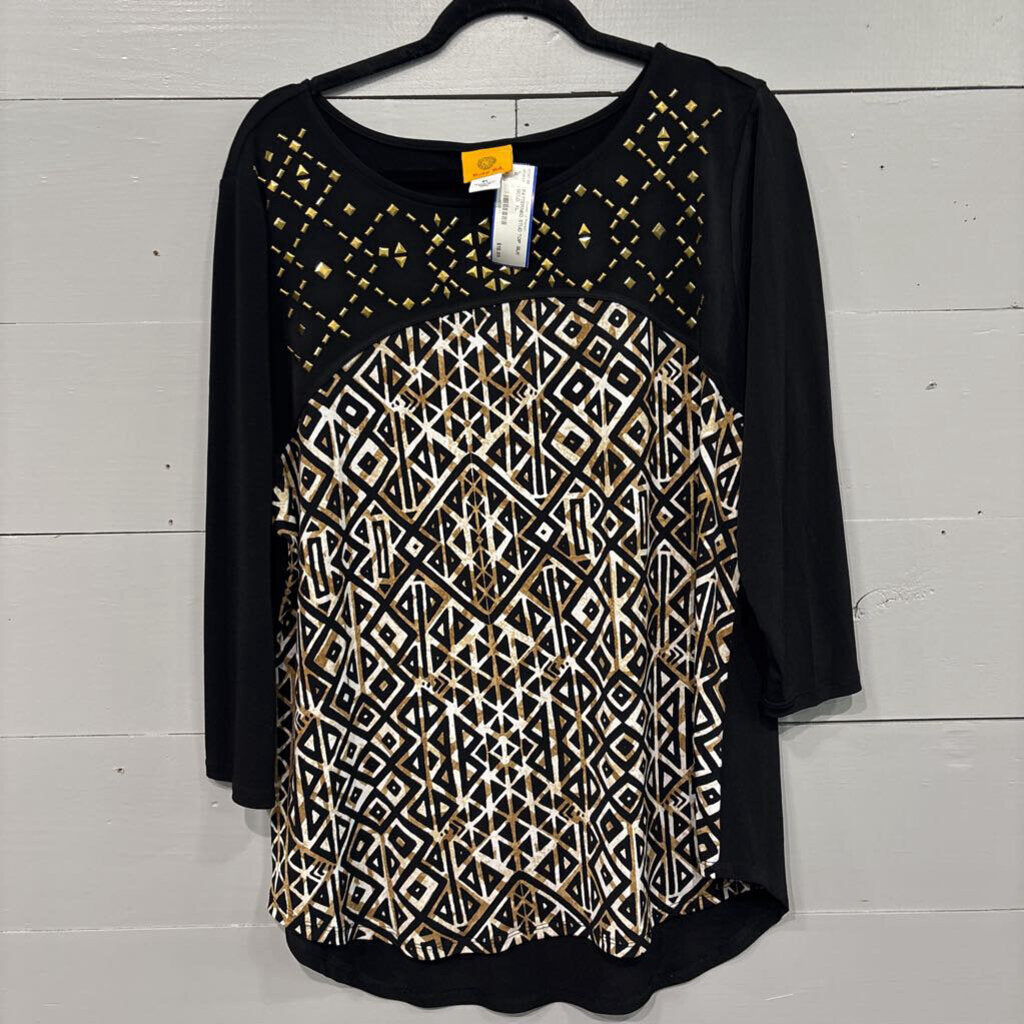 RUBY RD,PATTERNED STUD TOP ,BLK GOLD ,XL