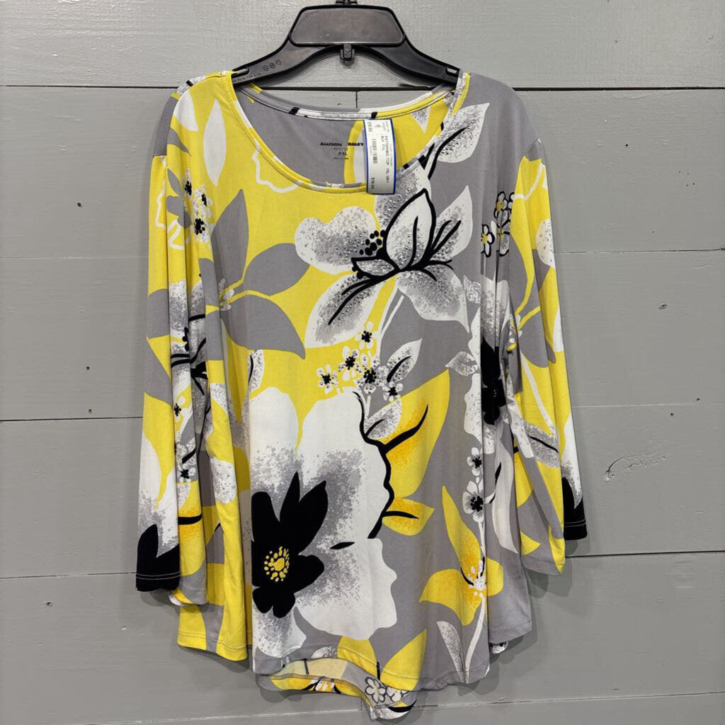 ALLISON DALEY,PATTERNED TOP ,YEL GRY BLK ,PXL