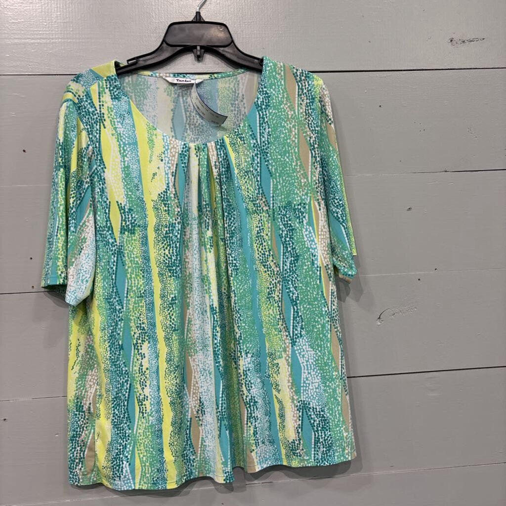 TAN JAY,PATTERNED TOP ,TEAL YEL ,XL