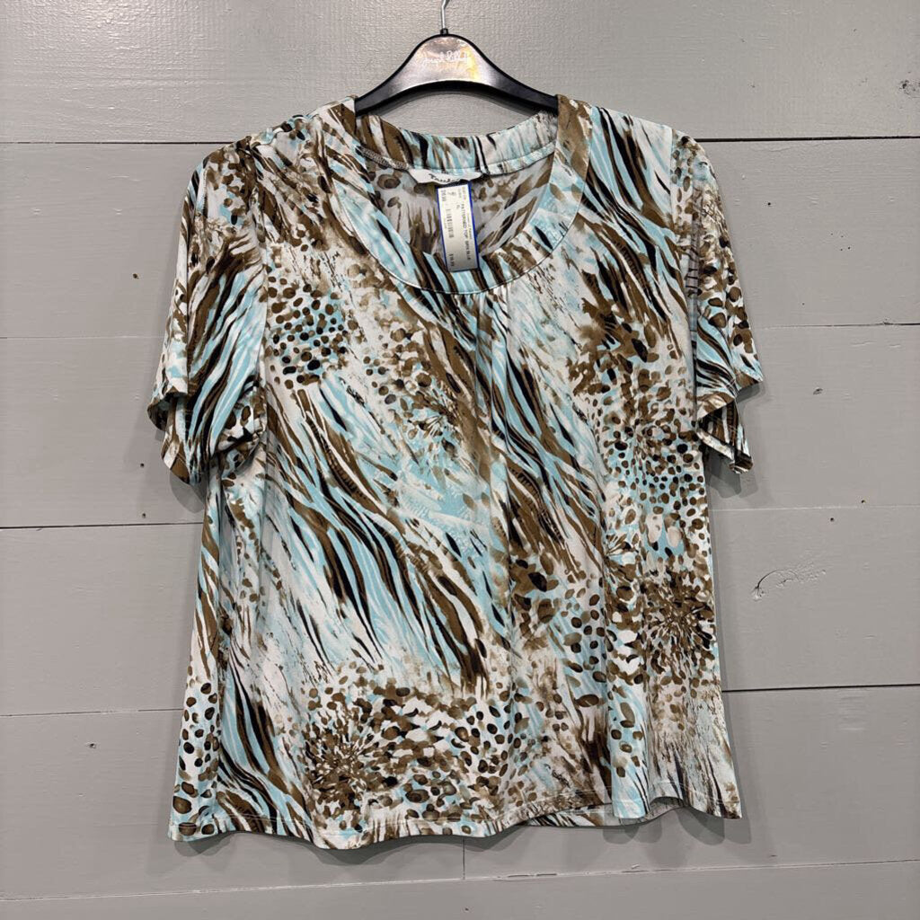 TAN JAY,PATTERNED TOP ,BRN BLUE ,XL