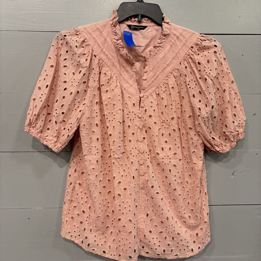 PRETTY GARDEN,LACE TOP ,CORAL PINK ,M