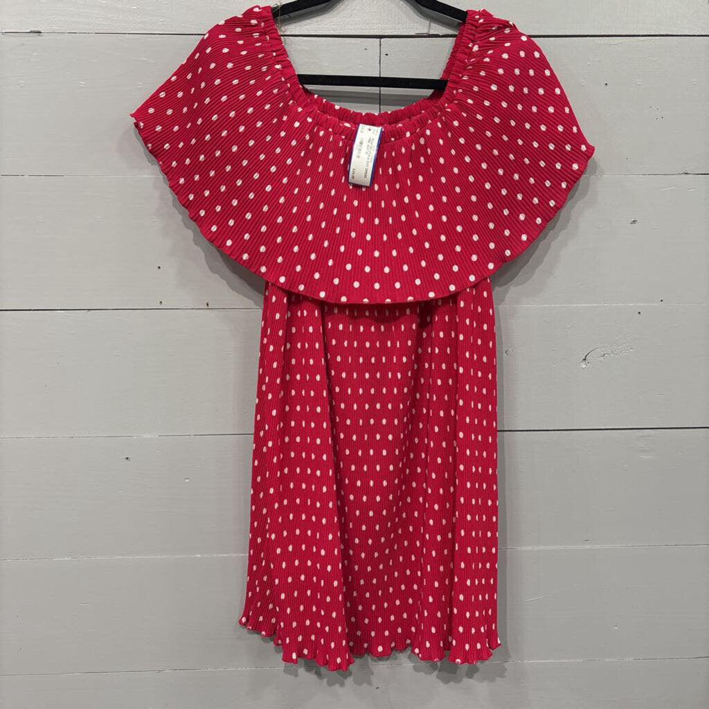 UMGEE,PLEATED POKA DOT DRESS,PINK WHT,M