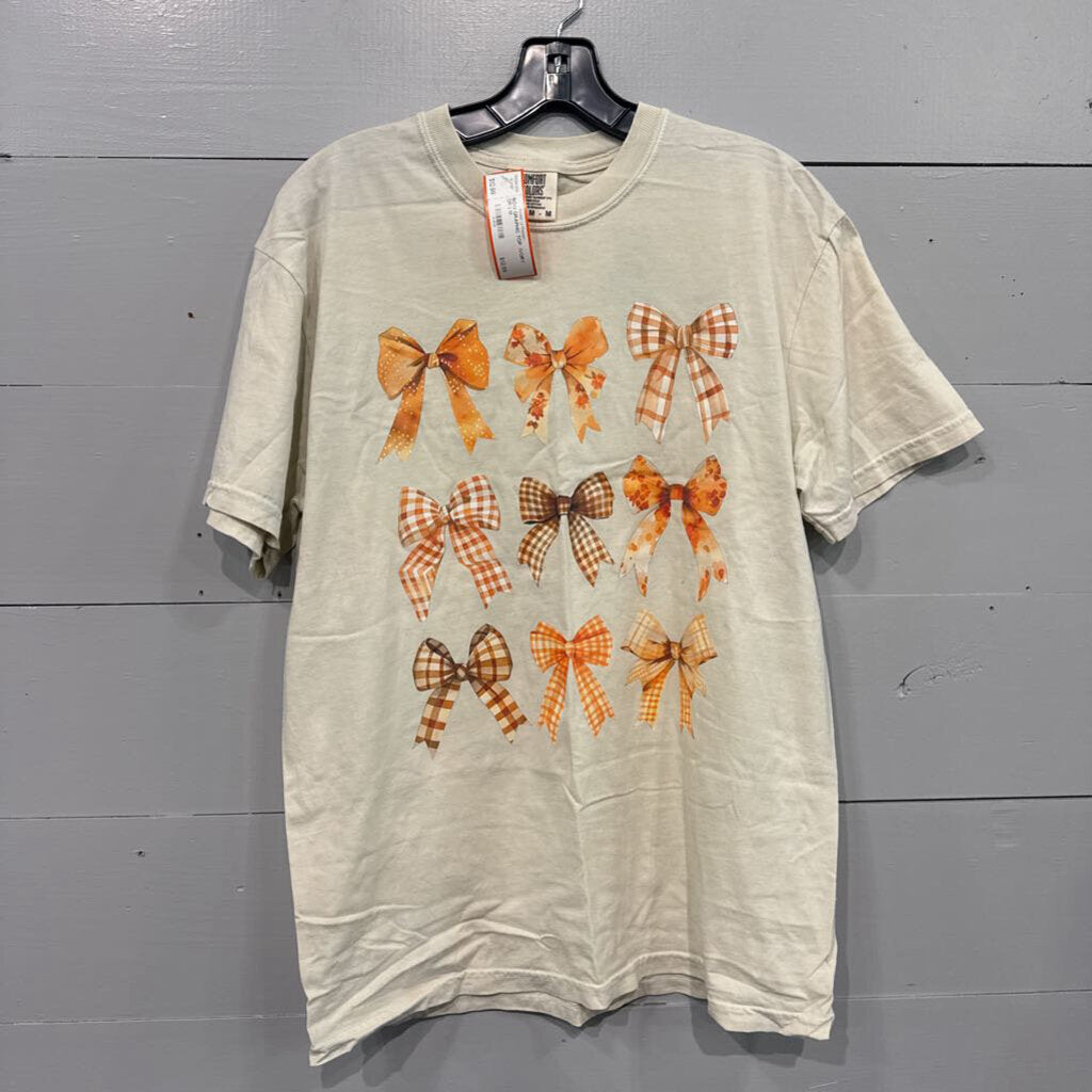 COMFORT COLORS,BOW GRAPHIC TOP ,IVORY ORG,M