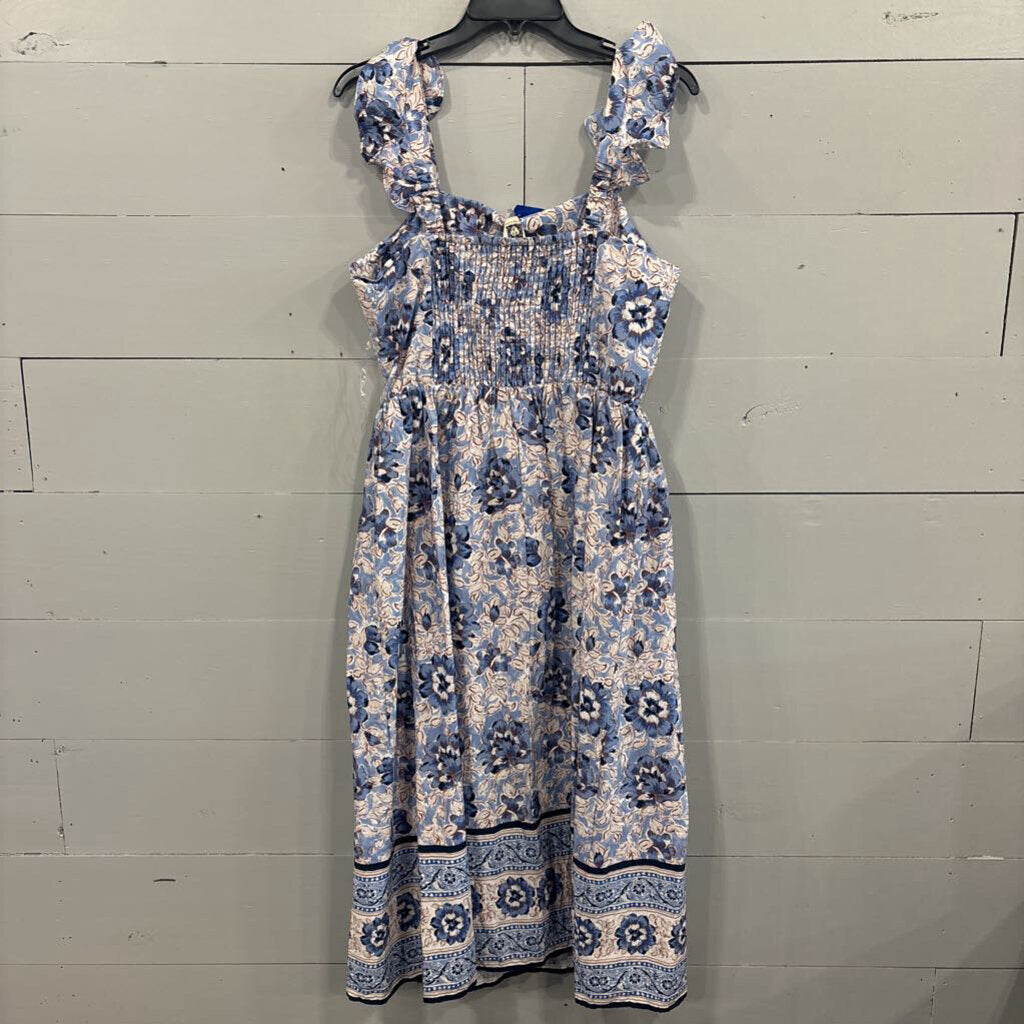 ANN KLEIN,FLORAL DRESS,BLUE ,10