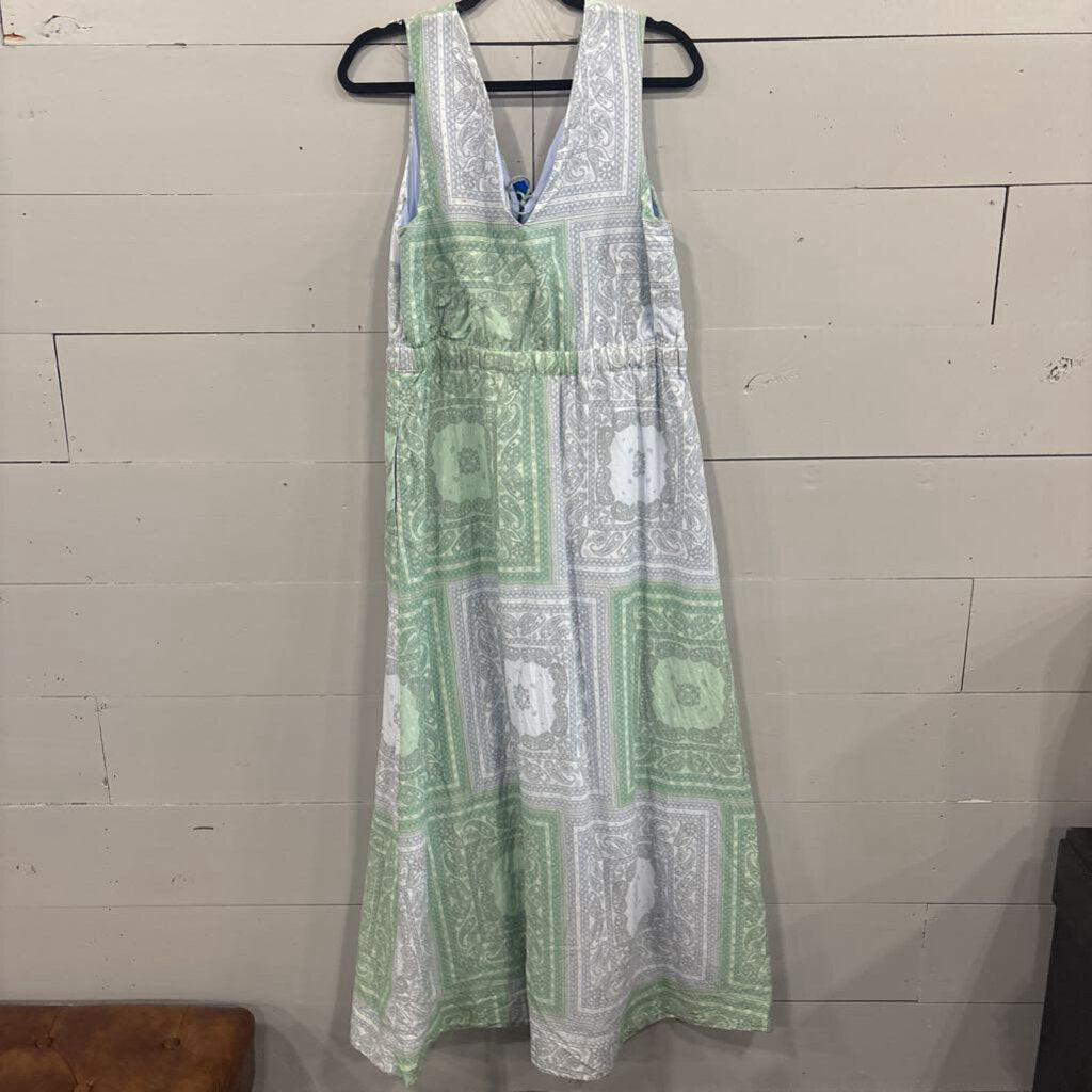 PATTERNED V NECK ,BLUE /GREEN,MED