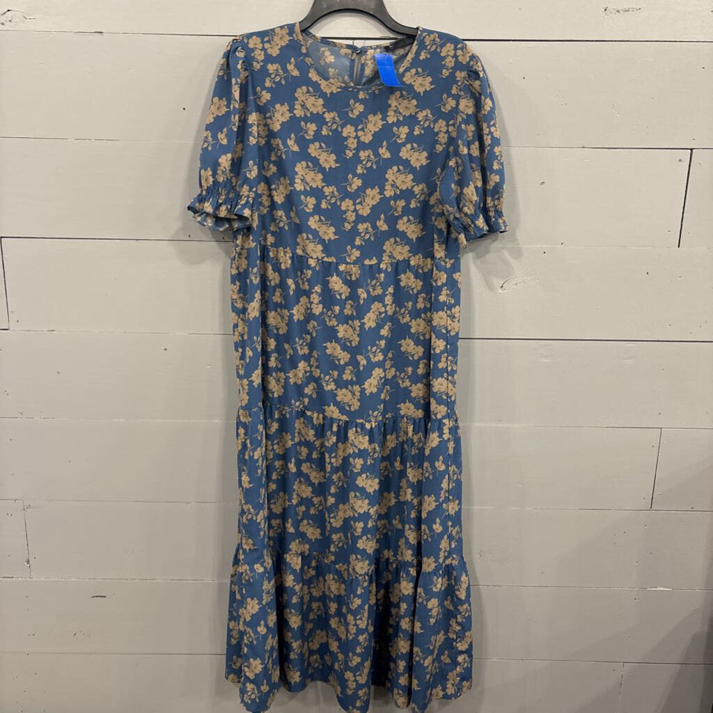 A GARDEN,FLORAL MAXI,BLUE ,L