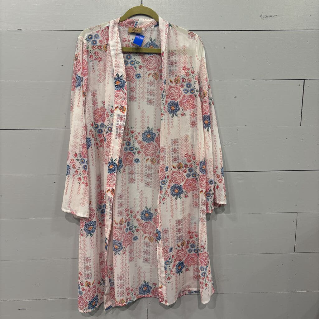 SHEER PATTERNED KIMONO ,WHT MULTI,L