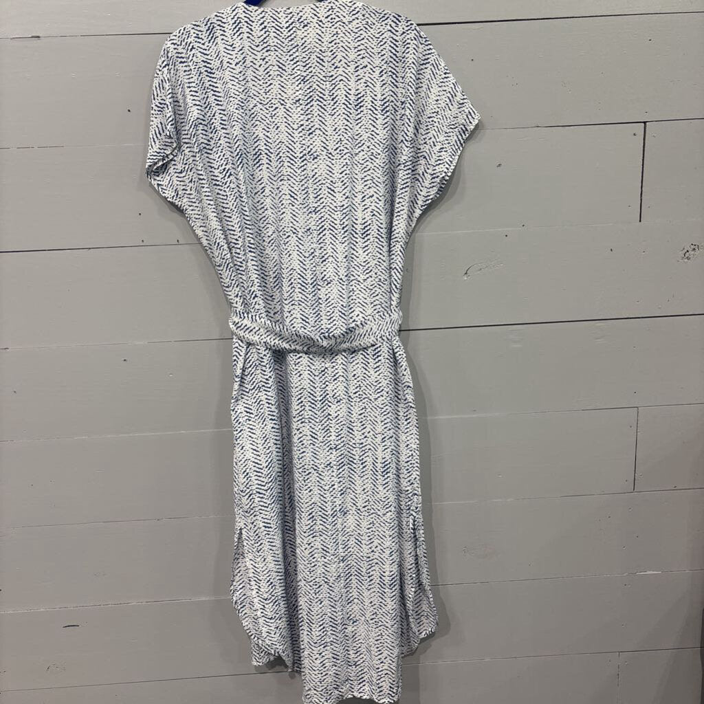 BANANA REPUBLIC,PATTERNED DRESS,BLUE WHT,S