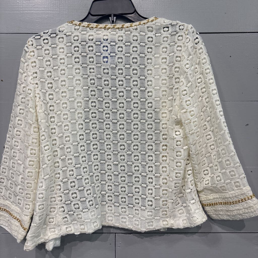 CHICO'S,KNIT CHAIN JACKET,WHT GOLD,M