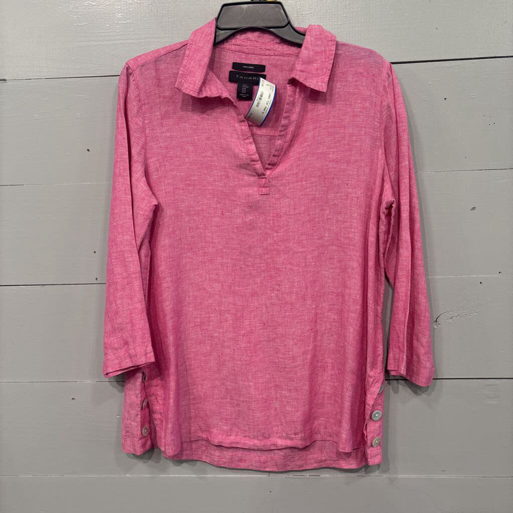 TAHARI,LINEN TOP ,PINK,M