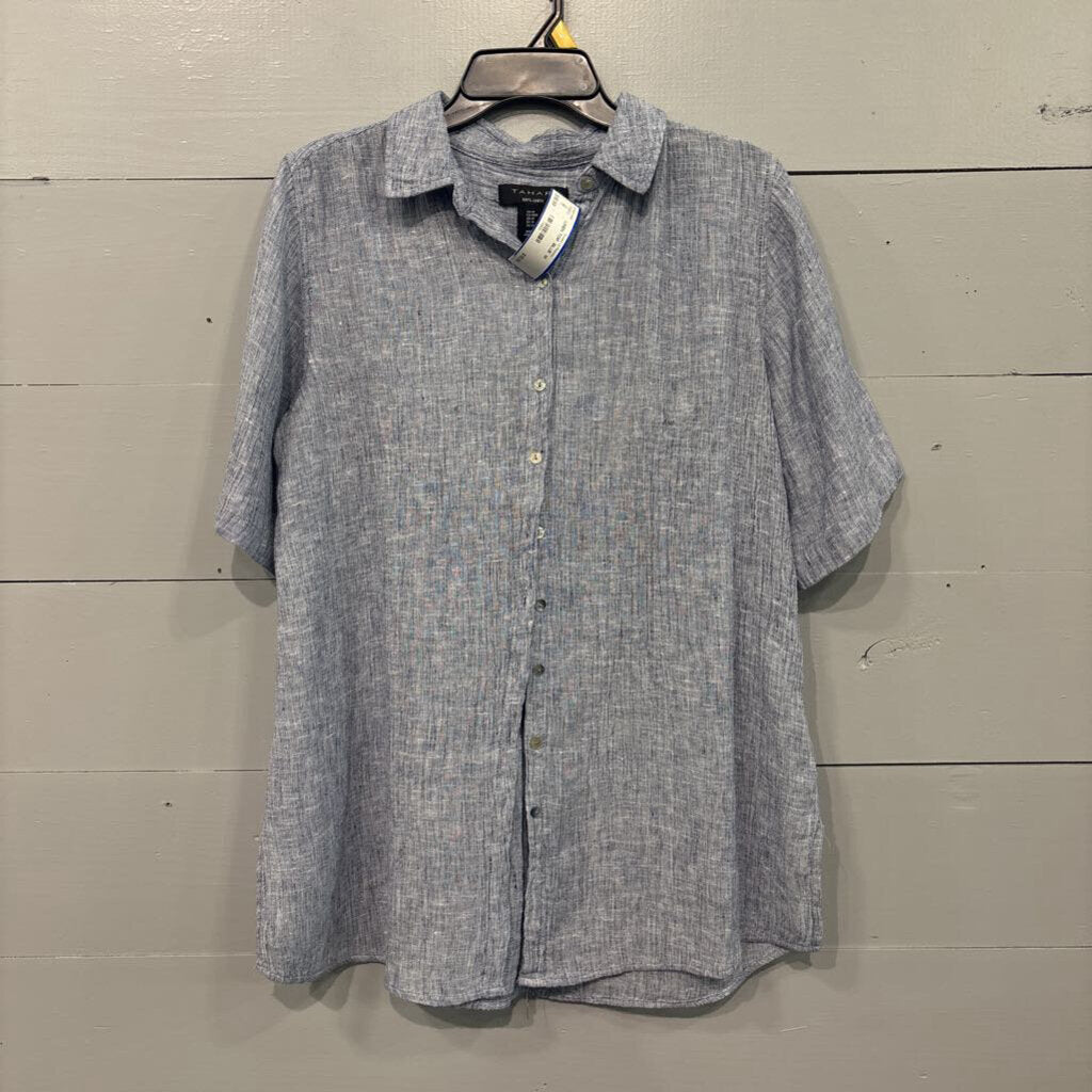 TAHARI,LINEN TOP ,BLUE ,M