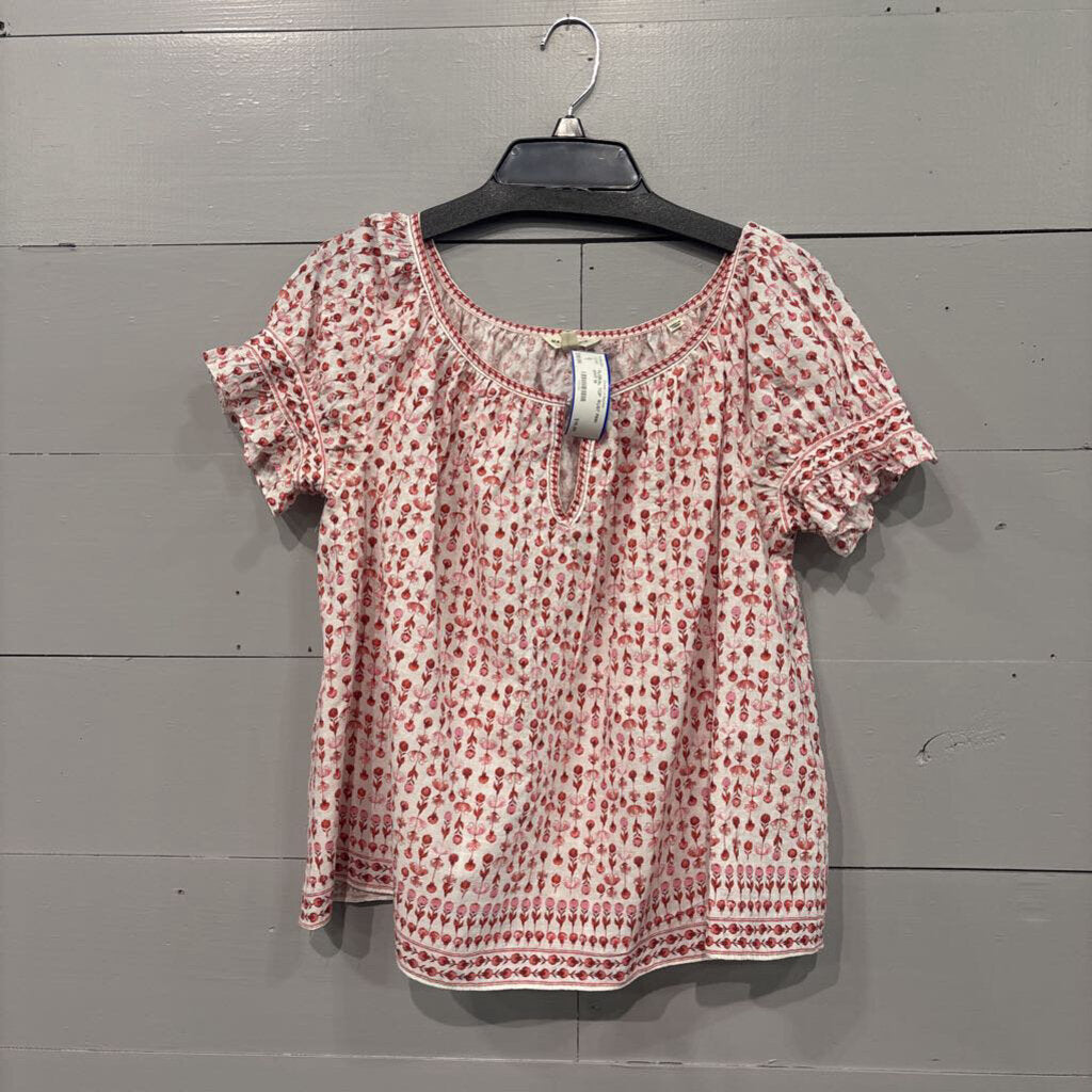 MAX STUDIO,FLORAL TOP ,RUST PINK WHT,M
