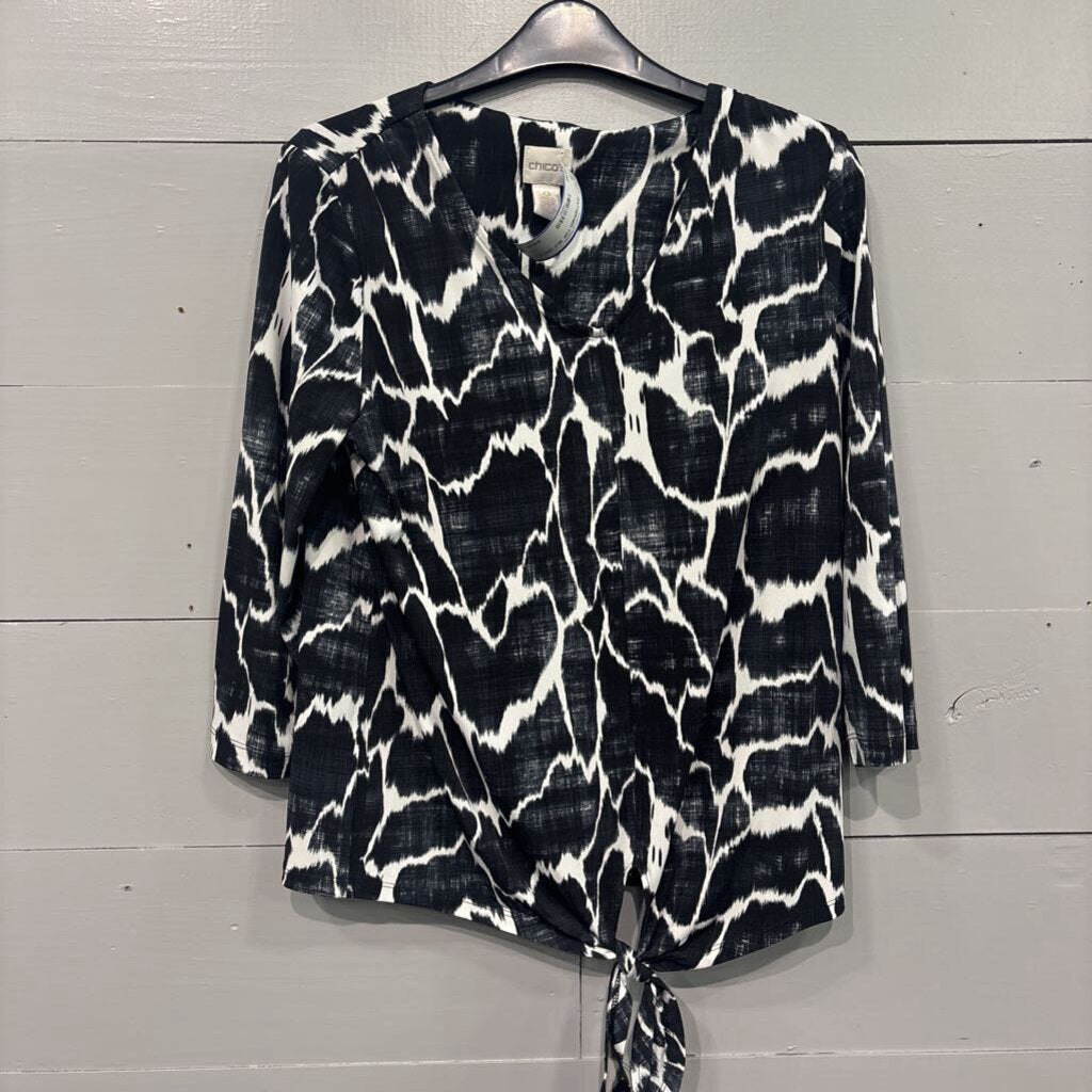 CHICO'S,PATTERNED TOP ,BLK WHT,0
