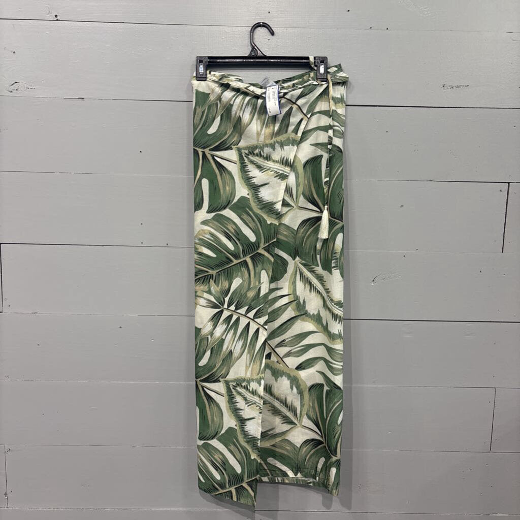 TROPICAL WRAP SKIRT ,WHT GRN,OS