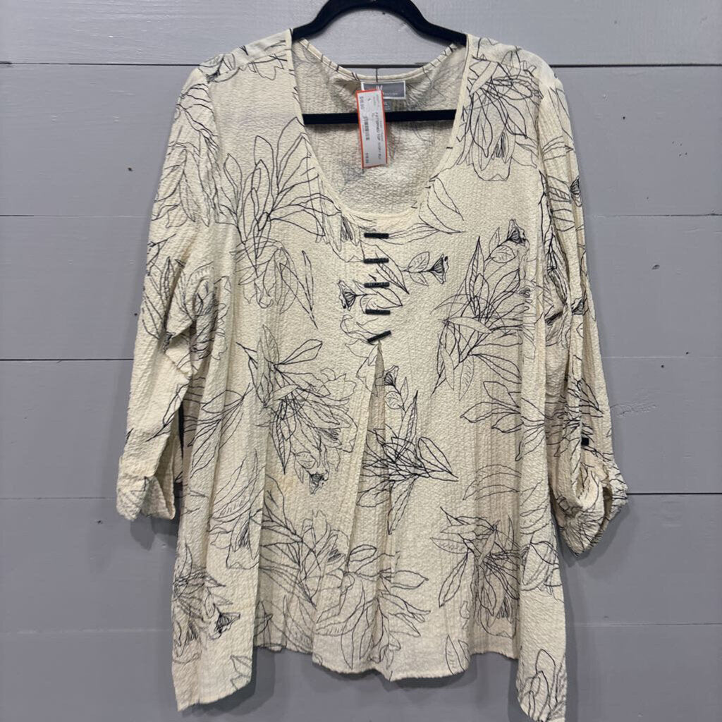 JM COLLECTIONS,PATTERNED TOP ,IVORY BLK ,XL