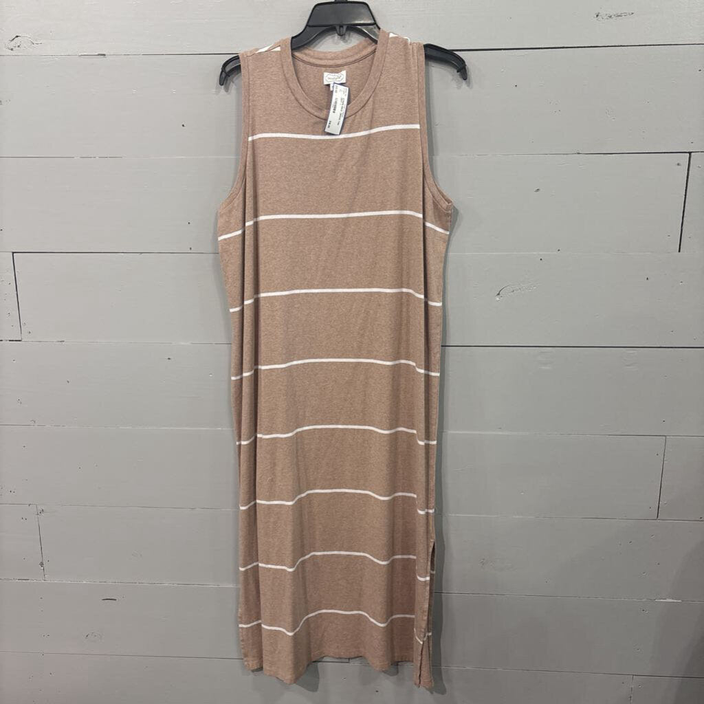 MUDPIE,STRIPE MAXI DRESS,TAN WHT ,L