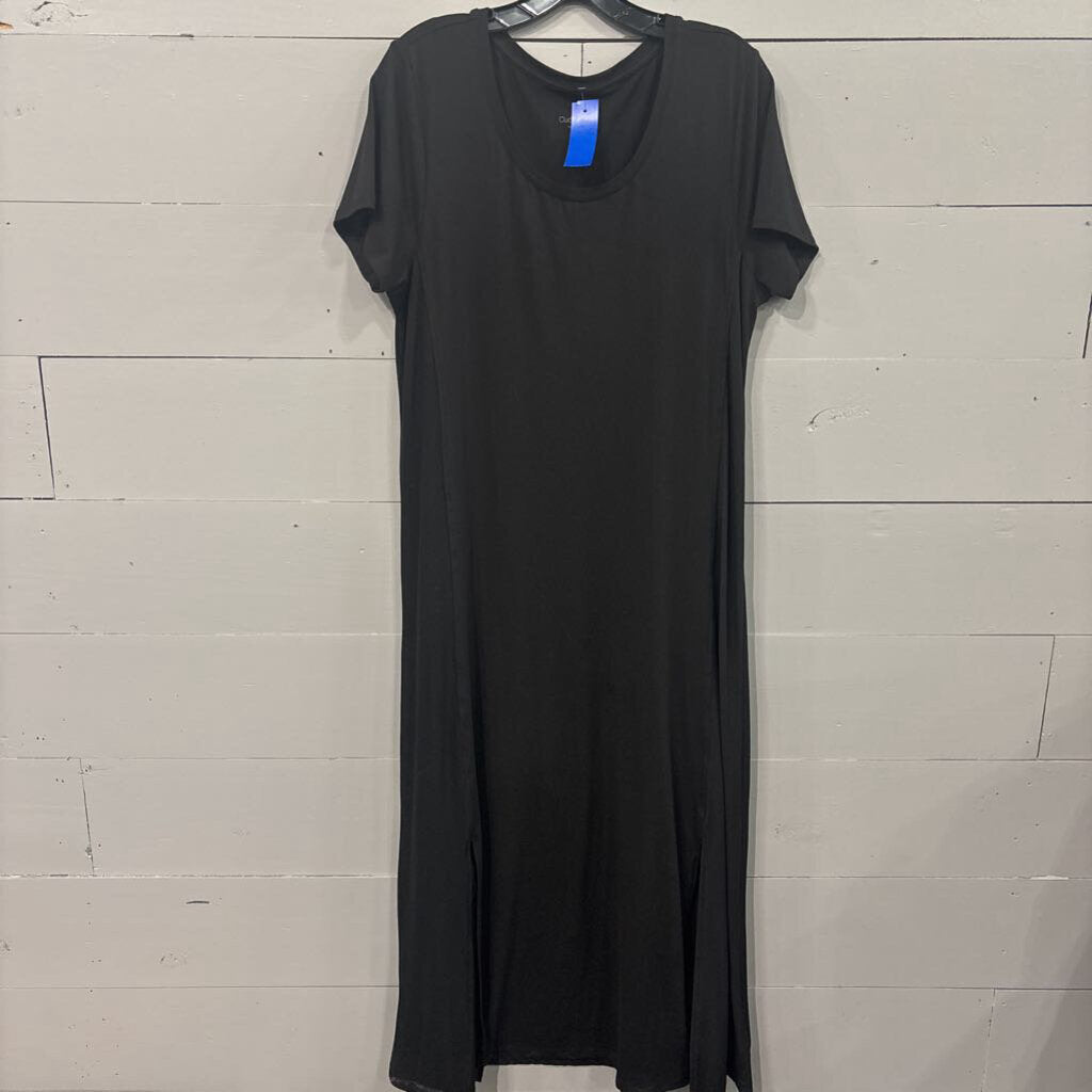 CUDDLE DUDS, MAXI DRESS,BLK ,L