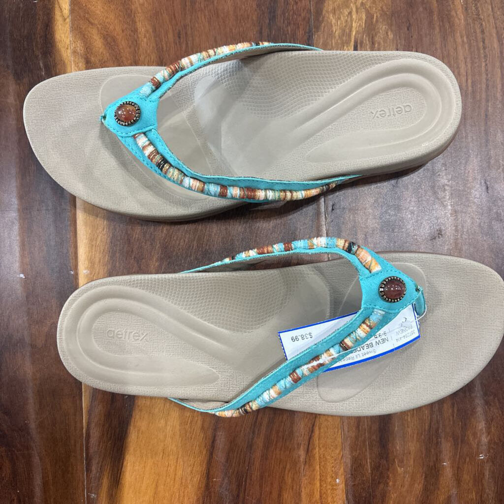 AETREX,NEW BEADED SANDAL ,TEAL ,9-9.5